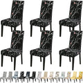 JQinHome Pattern Chair Covers for Dining Room Set of 6, High Stretch Removable Washable Parsons Chair Slipcover for Home Party Hotel Wedding Ceremony (Flourish Black,6PCS)-Ruum Studio Home