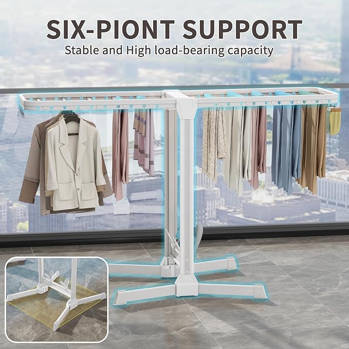 Heavy Duty Clothes Drying Rack Foldable, Aluminum Large Drying Rack Clothing with 2 Height-Adjustable Drying Wings, Laundry Racks for Drying Clothes,Easy to Fold,Indoor Outdoor Use-Ruum Studio Home