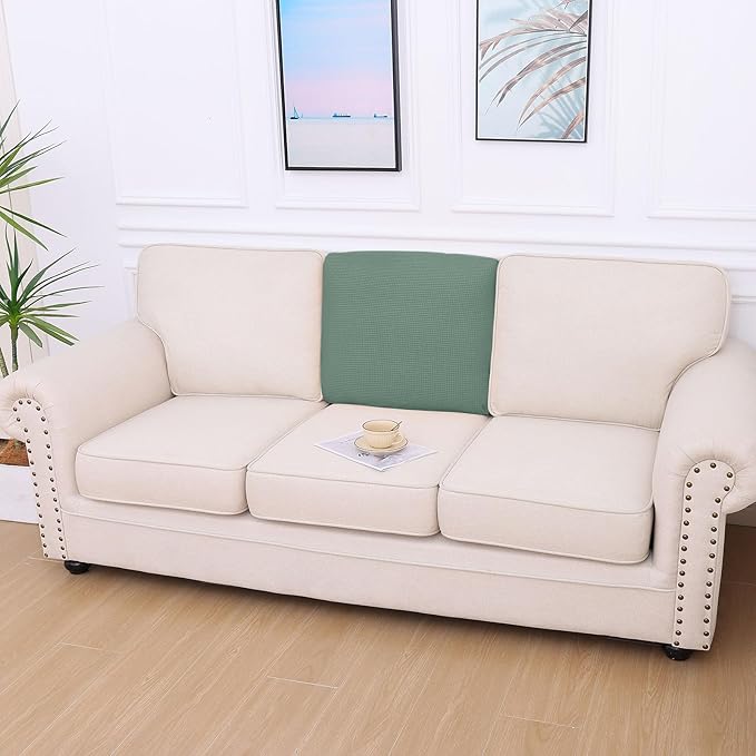 hyha Waterproof Couch Cushion Covers for Pets, Non Slip Sofa Seat Cover for Dogs Washable, Soft Thick Stretch Jacquard Fabric, Sofa Slipcovers with Elastic Bottom (1 Piece for Backrest L, Green)-Ruum Studio Home