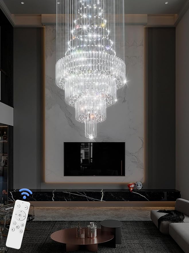 D32''X H100'' Modern Crystal Raindrop Gold Chandelier Lighting for Entrance, Stairs, Doorway, Crystal Ornament Chandelier Can be Used on Sloping Ceiling-Ruum Studio Home