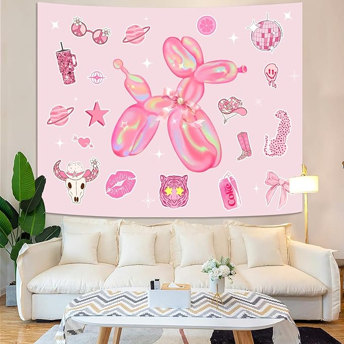 Lunerfex Y2K Tapestry Pink Dog Wall Tapestry, Cute Tapestries for Bedroom Funny Tapestries Wall Hanging for Bedroom Living Room Decor Pink-6 44"x60"-Ruum Studio Home