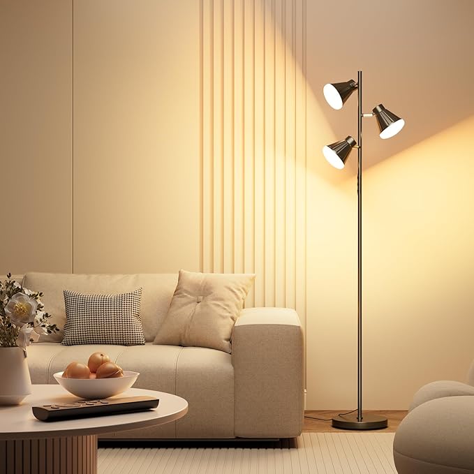 36W LED Tree Floor Lamp, Dimmable Tall Standing Lamp with Remote & Touch Control, 4 Color Temperatures Bright Floor Lamp, 3 Rotatable Light Modern Floor Lamps for Living Room Bedroom Office-Ruum Studio Home