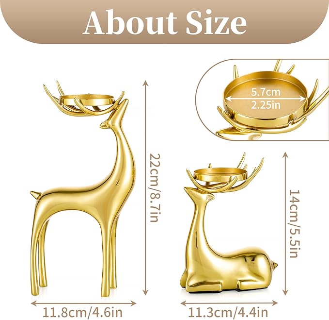 Sziqiqi Gold Reindeer Candle Holder for Pillar Candles Brass Reindeer Tealight Candle Holders Copper Deer Gift Christmas Decor for Table Centerpiece Living Room Mantle Decoration-Ruum Studio Home