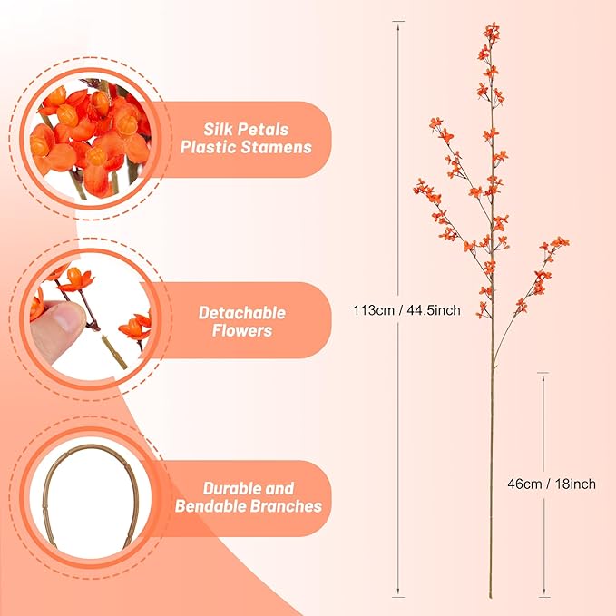 4Pcs Fake Flowers Blossom Branches Artificial Flowers for Indoor Decor, Faux Long Stem Realistic Indoor Plants for Vase Wedding Home Office Bedroom Party Table Centerpieces Decor-Ruum Studio Home