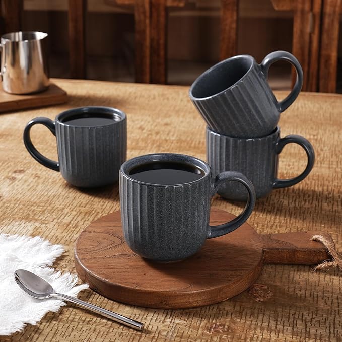 famiware Coffee Mugs Set of 4, Starlight 11 oz Mug Cup Set with Handle for Coffee, Tea, Cocoa, Milk - Ceramic Stoneware Mug Set, Matte Black Grey-Ruum Studio Home