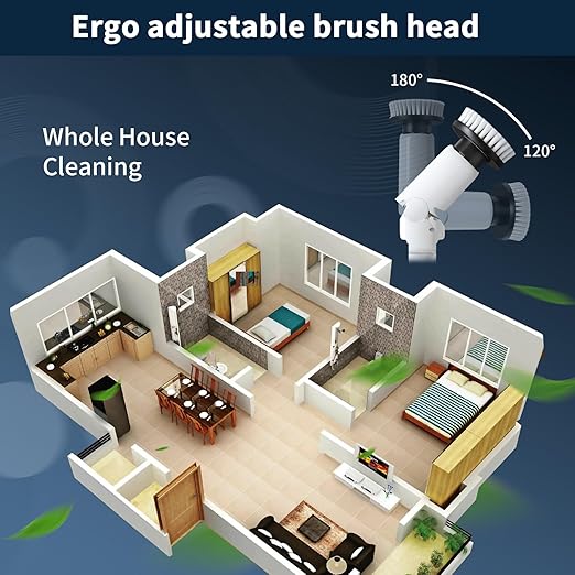Electric Spin Scrubber - Cordless Cleaning Brush with Digital Display, 2 Speeds, 8 Brush Heads, IPX7 Waterproof, Adjustable Long Handle for Bathroom, Tub, Tile, Shower, and Car-Ruum Studio Home