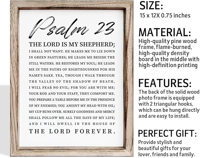 Christian Wooden Sign, Bible Verse Wall Art, Rustic Wooden Plaque, Home Church Decor, Christian Framed Wall Plaque Sign 15 * 11.5 inches, The Lord is My Shepherd-Ruum Studio Home