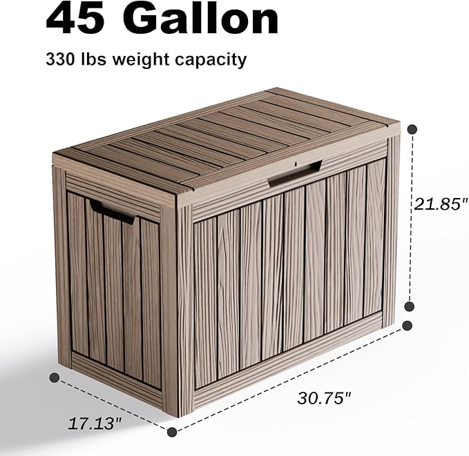 45 Gallon Deck Box Large Outdoor Storage for Patio Furniture,Outdoor Cushions,Garden Tools and Pool Supplies,Waterproof,Resin,Lockable(Grey)-Ruum Studio Home