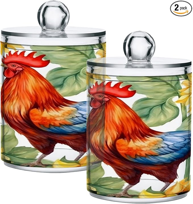 Sunflower Rooster 2PC Airtight Transparent Plastic Storage Jar, Food Storage Container Glass, Can Store Candy, Salt, Coffee Beans, With lid, Easy To Use-Ruum Studio Home