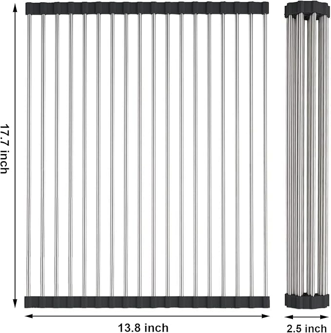 Searik Dish Drying Rack Roll Up Sink Drying Rack, Over The Sink Dish Rack Multi-Use Stainless Steel Dish Drainers Heat Resistant Mat for Drying Draining Trivet (17.7"x13.8")-Ruum Studio Home