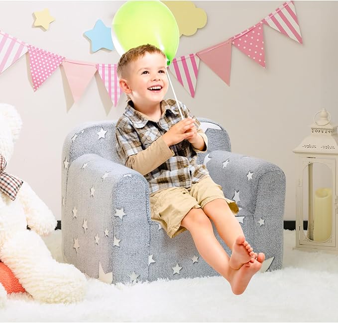 ALIMORDEN Kids Ultra-Soft Snuggle Foam Filled Chair, Single Cuddly Sherpa Reading Couch for Boys and Girls,Star-Ruum Studio Home