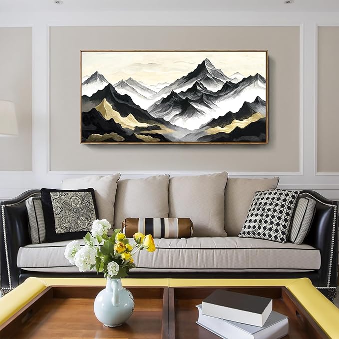 amatop Large Framed Canvas Wall Art Modern Abstract Mountain Landscape Art Print Zen Minimalist Artwork Black and White Decorative Motivational Picture for Office Living Room Bedroom Decor 48x24 Inch-Ruum Studio Home