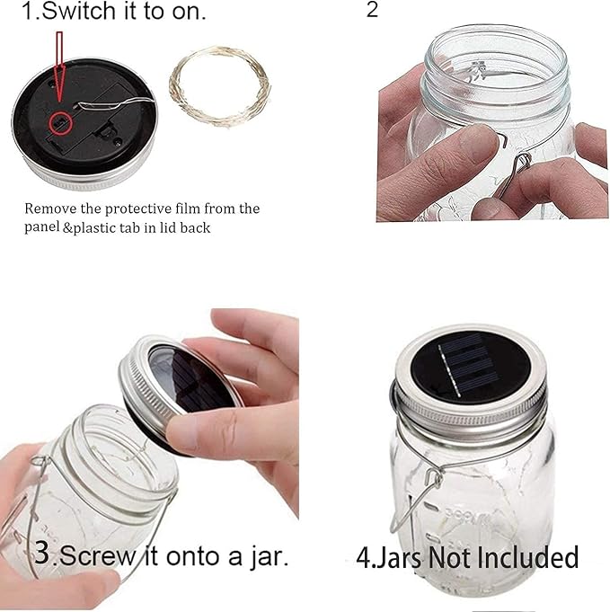 8 Pack Fairy Star Firefly Jar Lids Lights,Solar Fairy String Lids Lights（No Jars）,Waterproof Lantern Mason String Solar Lights with Hangers for Regular Mouth Jars Christmas Gifts(Cold White)-Ruum Studio Home