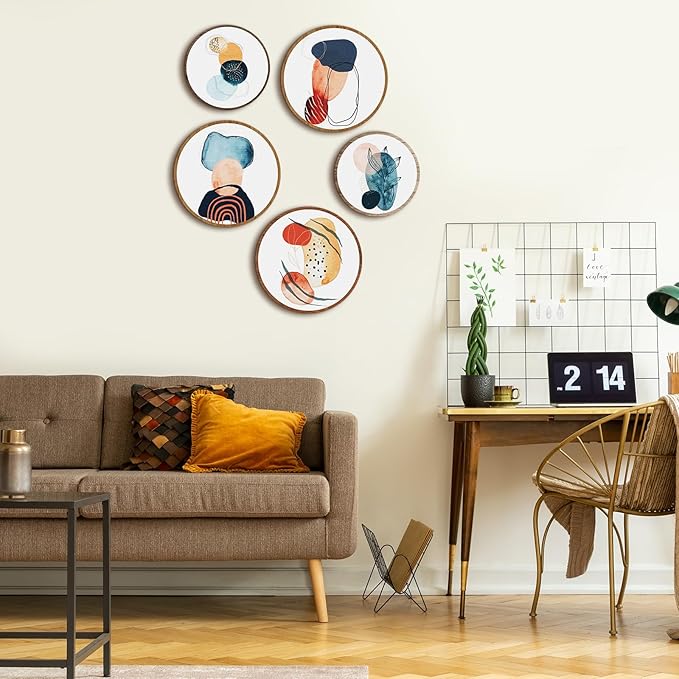 Qunclay 5 Pcs Wall Art Decor Wooden Living Room Wall Decor Bohemian Hanging Farmhouse Geometric 10'' and 8'' Aesthetic Wood Minimalist Posters for Bedroom(Geometry)-Ruum Studio Home