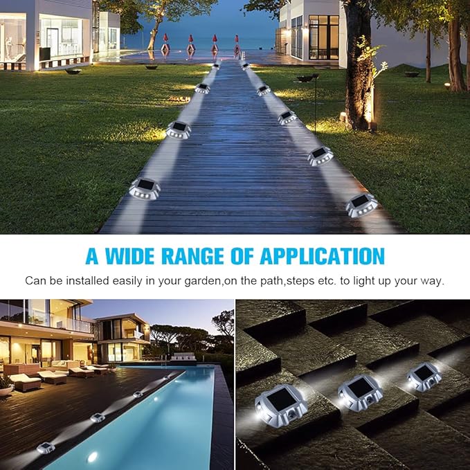 VOLISUN Solar Deck Lights Driveway Dock Lights, 12-Pack Led IP67 Waterproof Outdoor Warning Step Lights for Driveway Sidewalk Garden Pathway Yard(White)-Ruum Studio Home