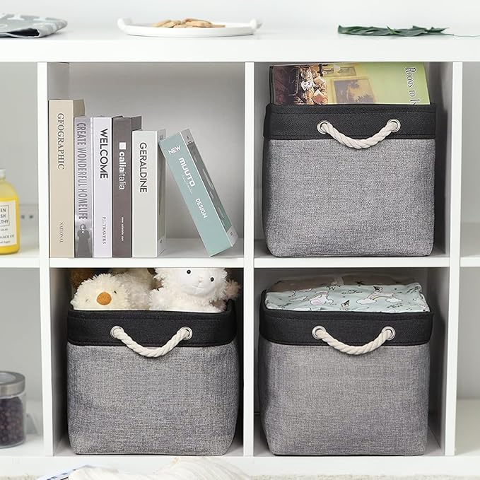 TheWarmHome Storage Basket for Organizing - 16x12x12 inch Cube Storage bin 3 Pack Fabric Storage Cubes, Collapsible Storage Box for Organizer Cloth Gift Toy Closet (Black & Grey)-Ruum Studio Home