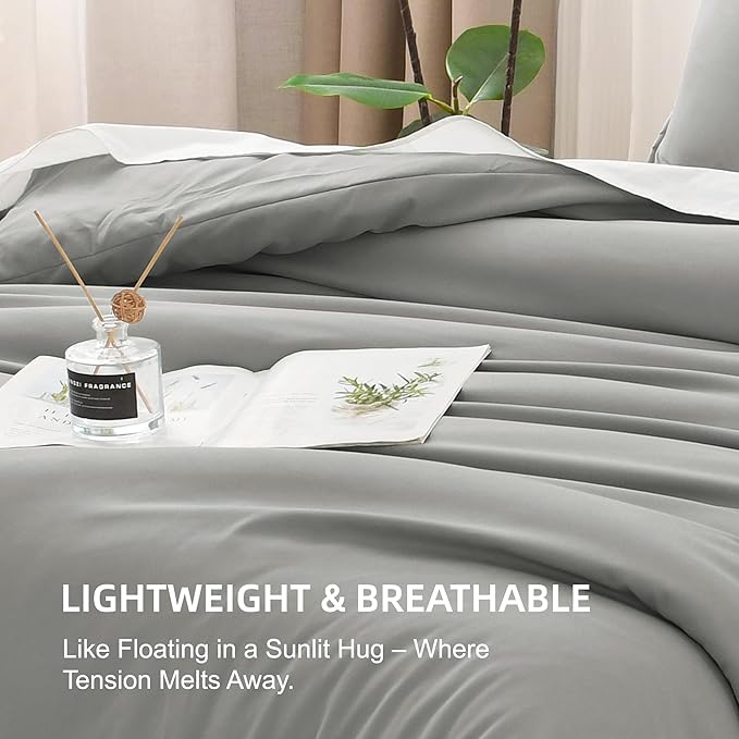 Litanika Comforters Medium Gray King Size, 3 Pieces Lightweight Solid Bedding Set & Collections, All Season Fluffy Bed Set (104x90In Comforter & 2 Pillowcases)-Ruum Studio Home