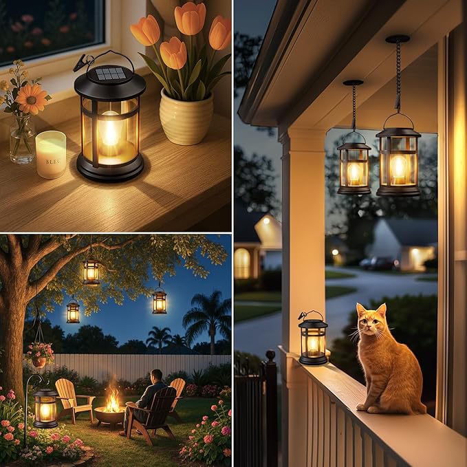 Solar Lanterns Outdoor Waterproof: 2 Pack Hanging Solar Lights for Outside Patio Porch Garden Tabletop Decor - Bright LED Warm White Solar Powered Lighting - 2025 Gardening Lovers Mom Gifts-Ruum Studio Home