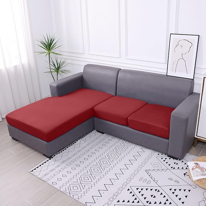 hyha Waterproof Couch Cushion Covers, Sectional Sofa Slipcovers Washable, L Shape Chaise Dog Couch Covers for Sectional Sofa, Universal Furniture Protector (1 Piece for Chaise XL, Wine Red)-Ruum Studio Home