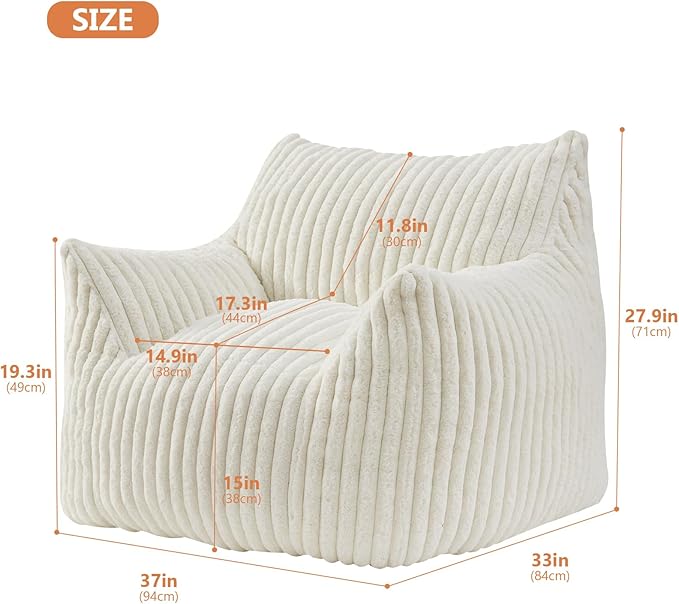 Giant Bean Bag Chairs for Adults with Filling Plush Fluffy Bean Bag Chairs for Teens with Armrests Comfy BeanBag Lazy Couch Sofa Chair for Bedroom Living Room Reading-Ruum Studio Home