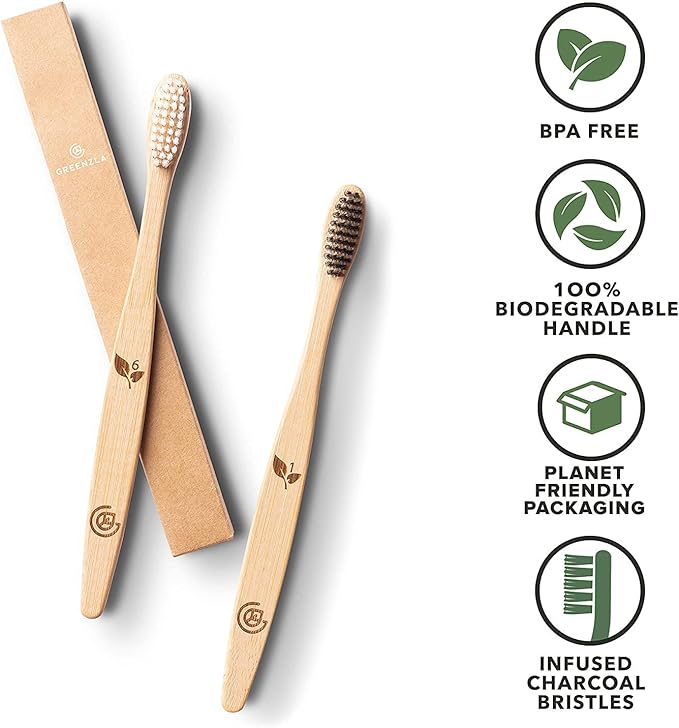 Greenzla Bamboo Toothbrushes for Adults – 12 Pack Wooden Toothbrush Set with Charcoal-Infused Soft Bristles, Natural Oral Care for Daily Use-Ruum Studio Home