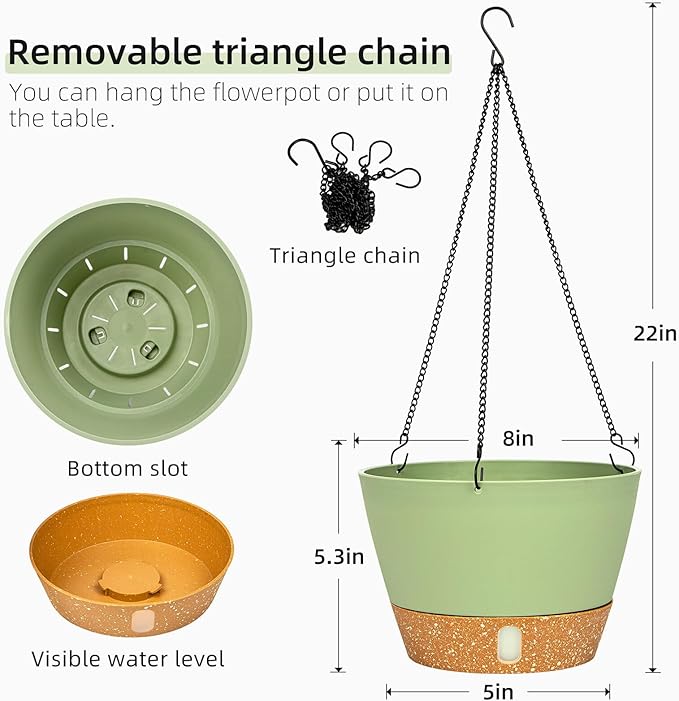 QCQHDU 2 Pack Hanging Planters for Indoor Outdoor Plants, 8 Inch Hanging Baskets Flower Pots with Reservoir Tray & Visible Water-Level-Ruum Studio Home