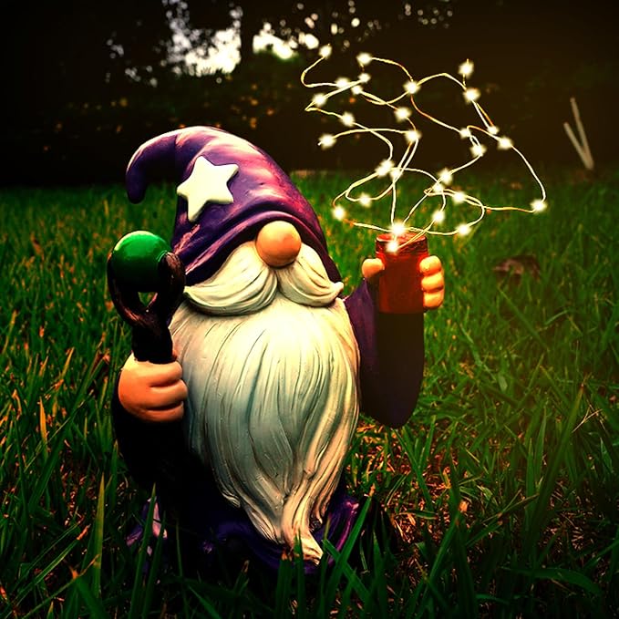 Resin Gnome Statue Outdoor Decor Waterproof Firework Solar LED Lights Gnomes Garden Sculpture Decorations for Outside Lawn Patio Yard Ornament Gifts (Gnome)-Ruum Studio Home