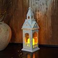 TRIROCKS Rustic Style Metal Candle Lantern 12'' High Decorative Outdoor Lantern Candle Holder with Tempered Glass House Shape for Home Living Room Garden Patio Parties Indoors Outdoors (White)-Ruum Studio Home