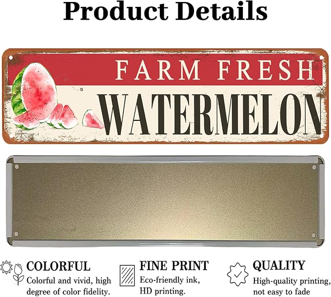 Farm Fresh Watermelon Sign Watermelon Decor Vintage Metal Tin Sign Farmers Market Decor Farm Fresh Watermelon Locally Grown Signs For Home Kitchen Cave Garage Bar Art Plaque Wall Decoration 4x16 Inches-Ruum Studio Home