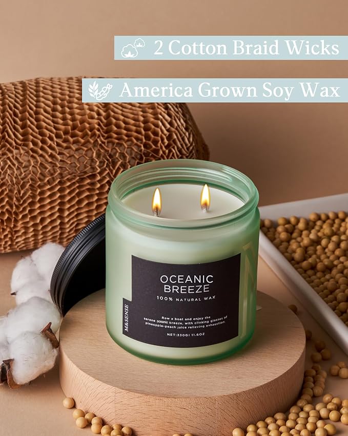 M&SENSE Candle Oceanic Breeze Scented, 11.6oz 70 Hour Long Lasting 2 Wick Pineapple & Mango Scent Natural Soy Candles for Home Scented, Stress Relief Gifts for Women/Men-Ruum Studio Home