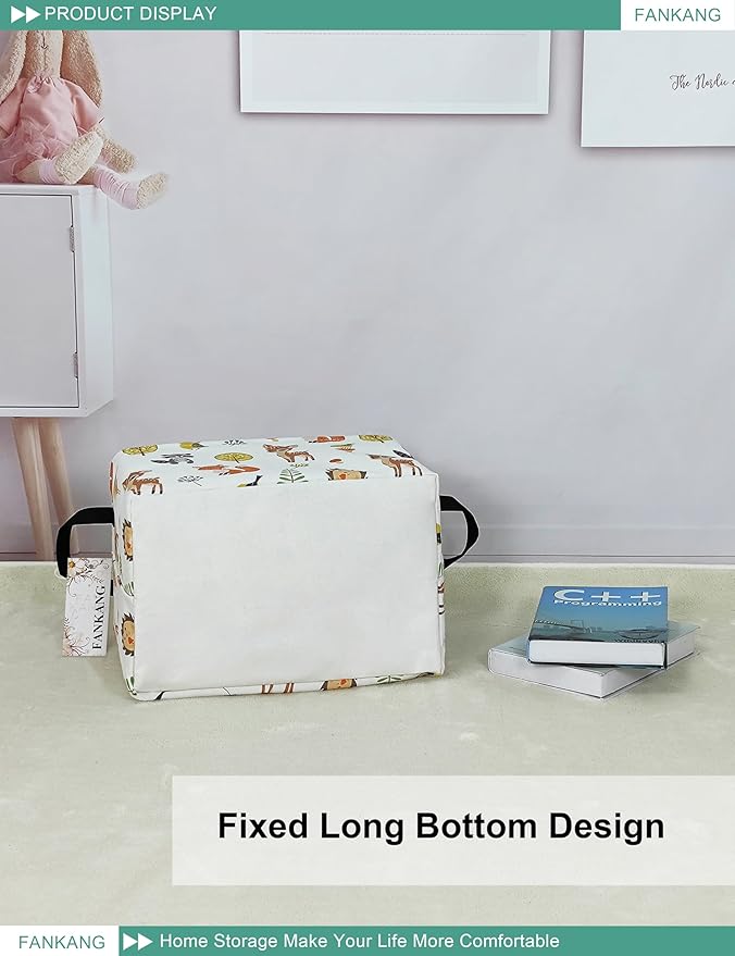FANKANG Storage Bins, Nursery Hamper Canvas Laundry Basket Foldable with Waterproof PE Coating Large Storage Baskets for Kids Boys and Girls, Office, Bedroom, Clothes,Toys(Rec-deer）-Ruum Studio Home