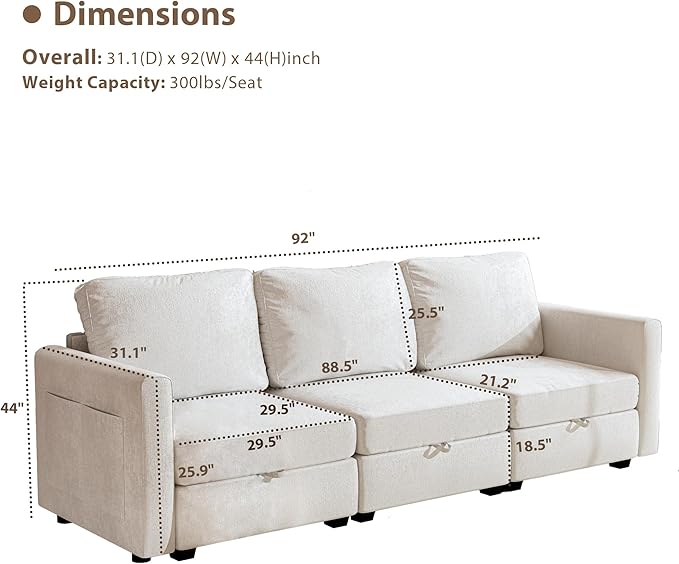 mestyl Modular Sectional Sofa Convertible Sofa Couch Set with Storage for Living Room, Modern 3 Seater Modular Sectional Couch (Beige)-Ruum Studio Home