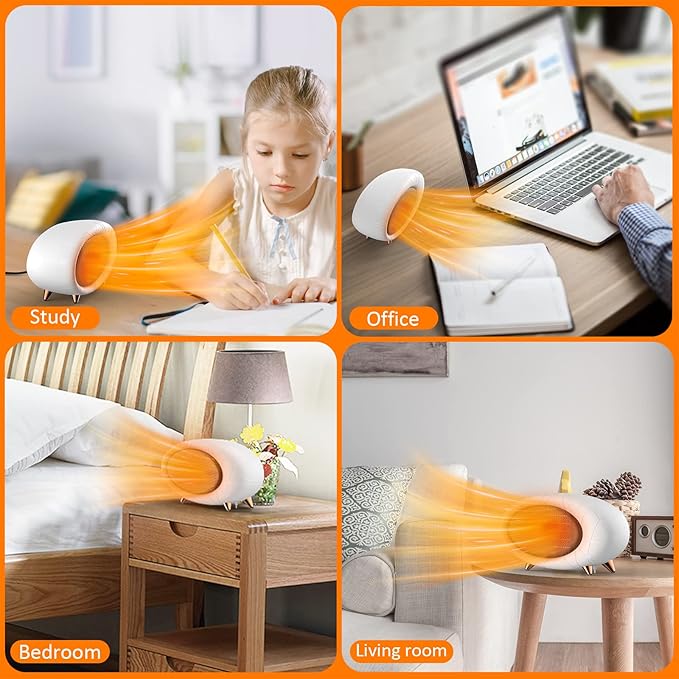 Desk Heater,600W Energy Efficient Small Desk heater for Indoor Use,PTC Fast Heating Ceramic Space Heater for Bedroom Home Office Indoor Use(White)-Ruum Studio Home