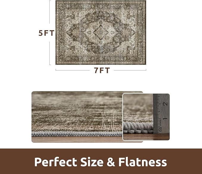 AMOAMI-Area Rug 5X7 Rugs for Living Room-Vintage Soft Coffee&Brown Rugs for Bedroom-Non Slip Carpet-Machine Washable Rug for Dining Room Living Room Bedroom Office Under Table-Ruum Studio Home