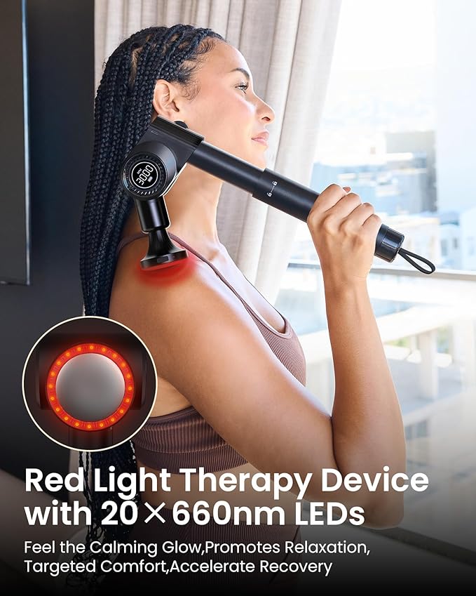 Massage Gun with Heat and Red Light Therapy,Deep Tissue Percussion Back Massager for Muscle/Neck/Body Pain Relief with Long Extension Retractable Handle,32-Speeds,Foldable,5 Adjustable-Ruum Studio Home