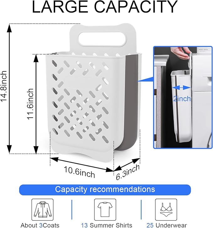 Laundry Basket Hamper,Hanging Wall Collapsible Laundry with Handle,Space-Saving Foldable Storage Dirty Washer Organizer Bin Multi-function Container Waterproof Durable,Set of 2(XL&M)-Ruum Studio Home