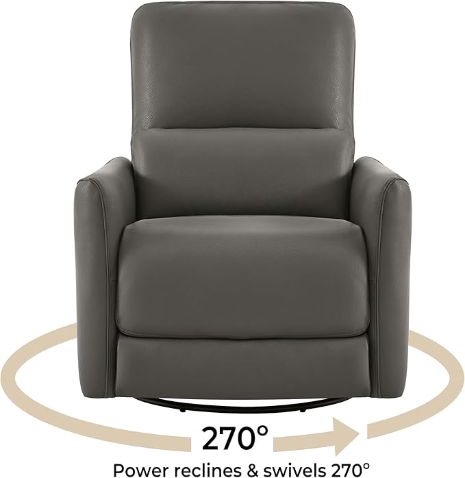 CHITA Power Recliner Chair Swivel Glider, FSC Certified Upholstered Faux Leather Living Room Nursery Reclining Sofa Chair with Lumbar Support, Charcoal-Ruum Studio Home