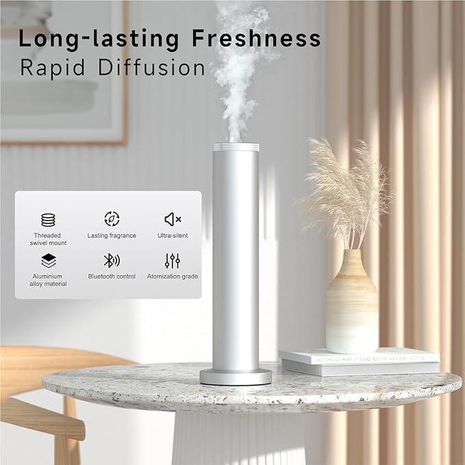Wireless Essential Oil Diffuser: Smart Anti-Tip Aroma Diffuser with 3 Mist Modes, 1200 sq ft Coverage, Bluetooth Remote Control, Timer, Quiet Metal Body for Hotel Office Bedroom Large Home-Ruum Studio Home
