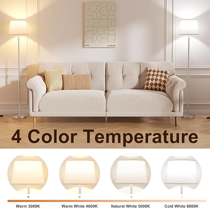 【Upgraded】Floor Lamps for Living Room, Modern Floor Lamp with Remote Control, Dimmable Colors Temperature Standing Lamp Foot Switch, 9W Bulb Tall Lamps for Bedroom Office Kid Room - Silver-Ruum Studio Home