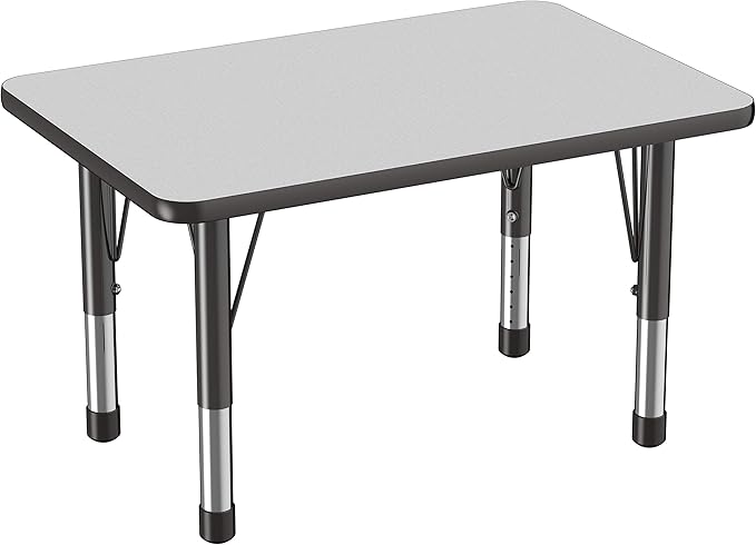 FDP Rectangle Activity School and Classroom Kids Table (24 x 36 inch), Chunky Toddler Leg, Adjustable Height 15-24 inches - Gray Top and Black Edge-Ruum Studio Home