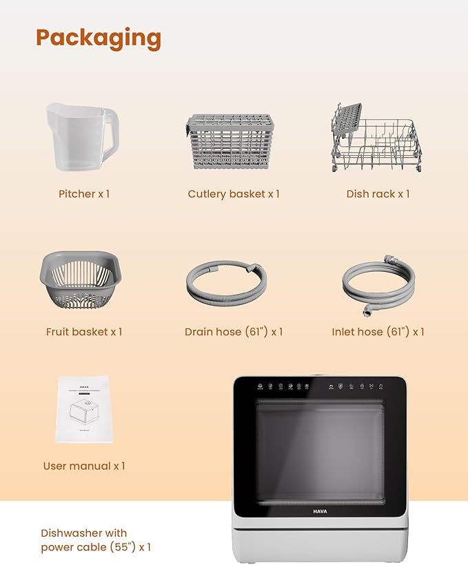 HAVA 2025 NEW Upgraded Countertop Dishwasher with Water Softener and Enhanced Energy Efficiency, Portable Dishwasher with 8 Wash Programs, Child Lock & Delayed Start Function, No Installation Needed-Ruum Studio Home