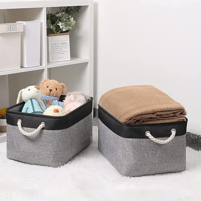 TheWarmHome Organization and Storage Basket for Organizing - 17x14x10 inch Large 3 Pack Collapsible Storage Bin for Shelves, Fabric Basket for Gifts Empty Organizer Gift Closet (Black & Grey)-Ruum Studio Home