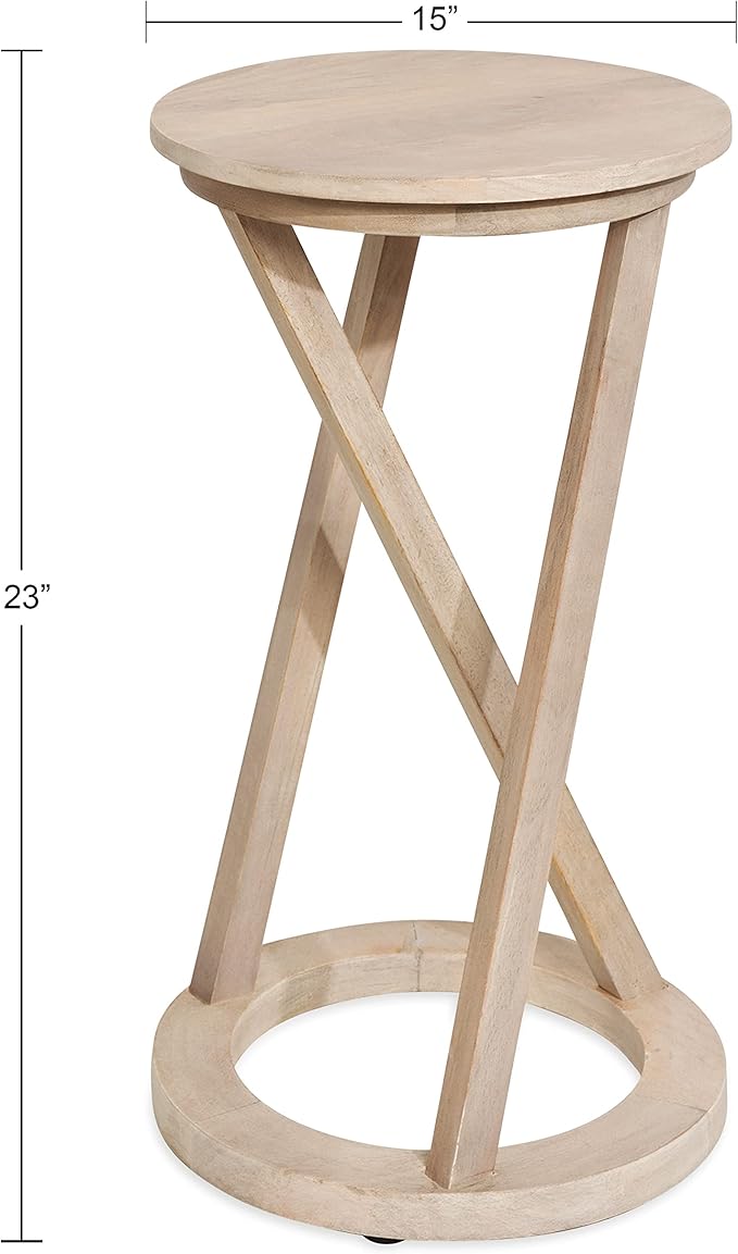 Kate and Laurel Aja Modern Round Side Table, 15 x 15 x 23, White, Decorative Modern Geometric Wood Bedroom Nightstand Table-Ruum Studio Home