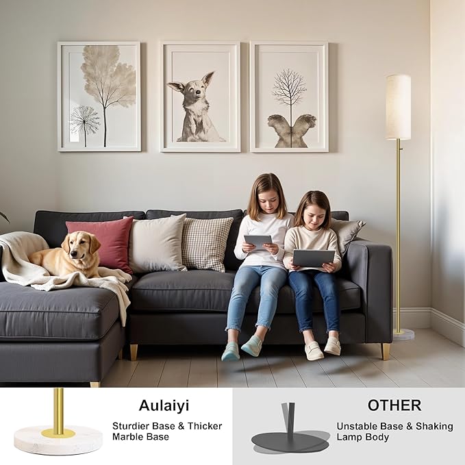 Dimmable Gold Floor Lamp for Living Room,Modern Standing Lamp with Marble Base,LED Bulb Included,Floor Lamps for Bedroom, Living Room,Office,Reading and Nursery(Gold Floor Lamp)-Ruum Studio Home