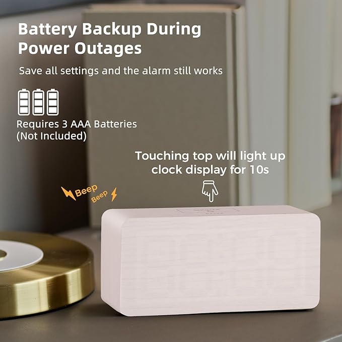 uscce Wooden Digital Alarm Clocks for Bedrooms: Dimmable Dual Alarm Clock with Large Numbers for Bedside Desk - Loud Alarm for Heavy Sleepers with Volume Control - Wood Decor & Gifts-Ruum Studio Home