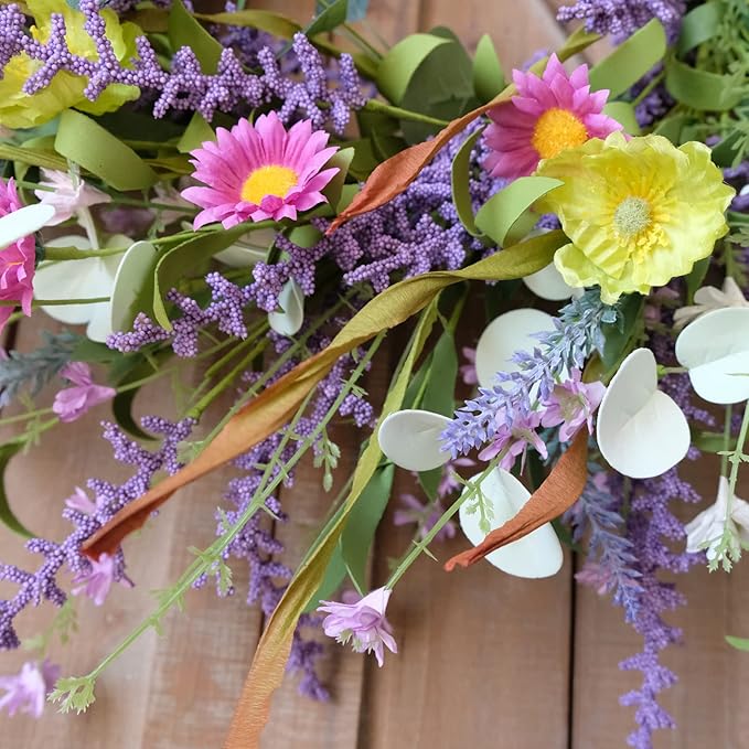 Idyllic 20 Inch Spring Summer Wild Flower Artificial Daisy Front Door Wreath, Everyday Greenery Eucalyptus Leaves for Indoor and Outdoor Use, Rustic Farmhouse Style Home Wreath Decor-Ruum Studio Home
