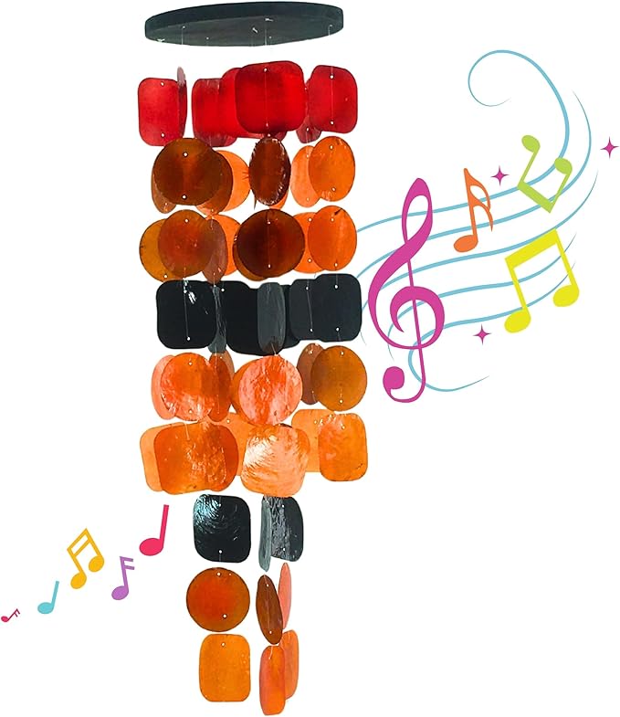 Bellaa 20720 Wind Chimes for Outside Capiz Sea Glass Shells Orange Red Black Outdoor Windchimes Home Garden Patio Yard Lawn Unique Gifts Mom Grandma-Ruum Studio Home