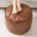 HIGOGOGO Round Stuffed Pouf Ottoman, Pu Leather Poufs with Foam Chunk Filling, Furry and Fluffy Pouf Foot Stool Storage Ottoman, 20 X 15 Floor Poufs Foot Rest for Living Room,Brown-Ruum Studio Home