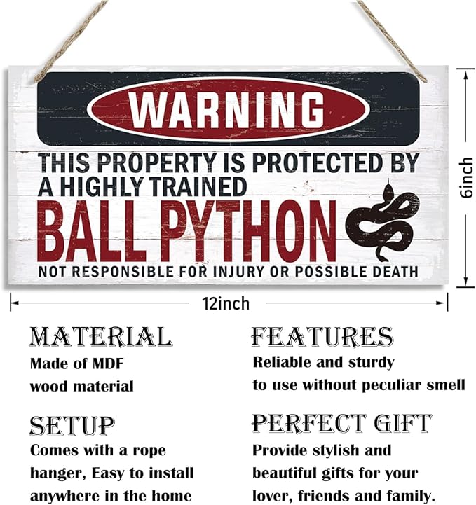 Warning Sign, Ball Python Warning Wood Plaque Sign, Funny Door Signs, Decorative Wood Hanging Suspension Plaque, Farmhouse Wooden Wall Decor, Outdoor Hanging Wooden Signs-Ruum Studio Home