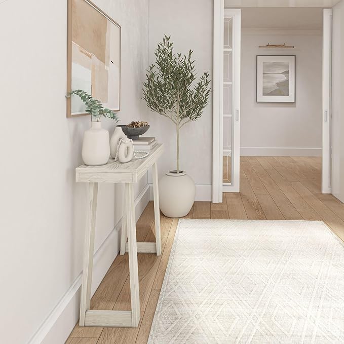 Plank+Beam Solid Wood Console Table, 36 Inch, Sofa Table, Narrow Entryway Table for Hallway, Behind The Couch, Living Room, Foyer, Easy Assembly, Coastal White-Ruum Studio Home